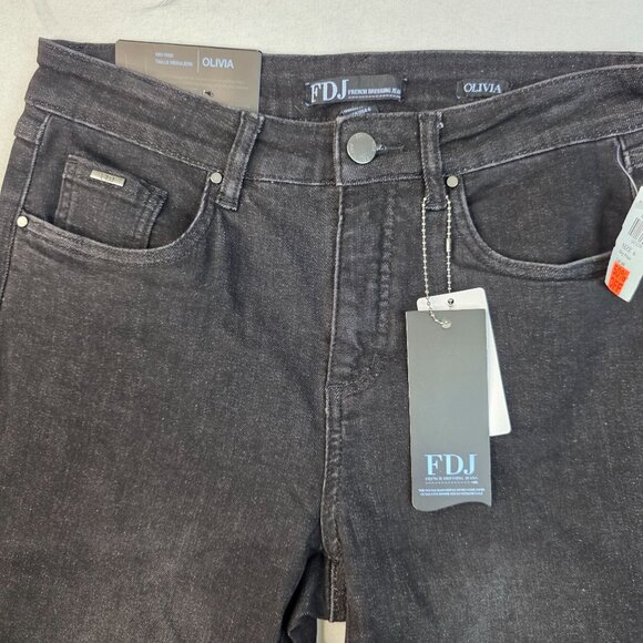 FDJ Olivia Size 6 Straight Leg Slit Hem Jeans Black Wash Mid Rise Slim Stretch - Picture 4 of 13